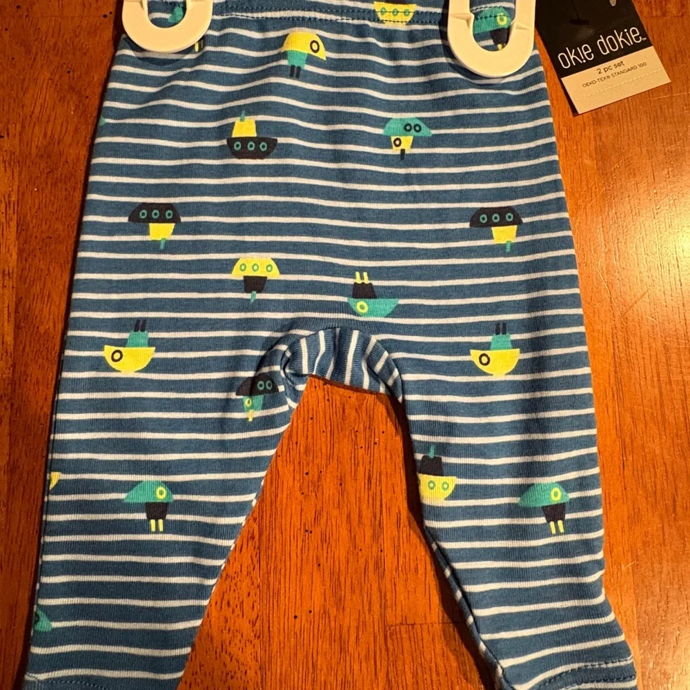 Okie Dokie Newborn 2 Piece Boys Onesie Bodysuit and Pants Nautical Cotton NEW